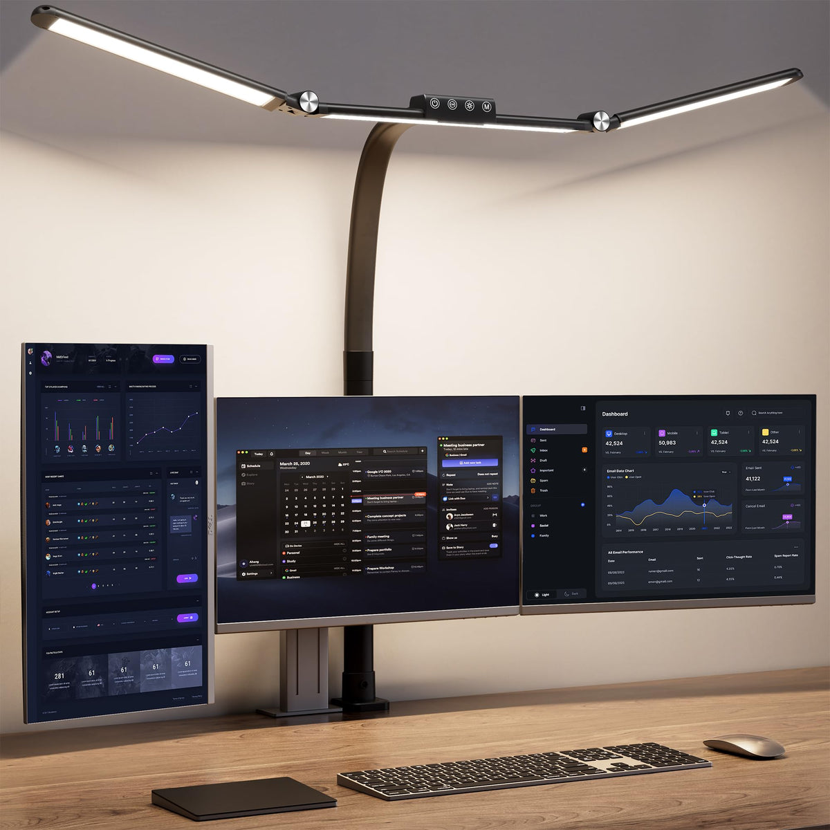 Davy | Desk Lamps for Home Office, 39.3'' Architect Desk Lamp with Clamp, 24w Ultra-Slim LED Desk Lamp with Stepless Dimming Eye-Friendly