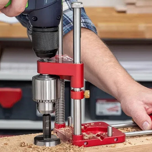 Davy | Drill Press Guide for Handheld Drills - Portable & Adjustable Woodworking Jig