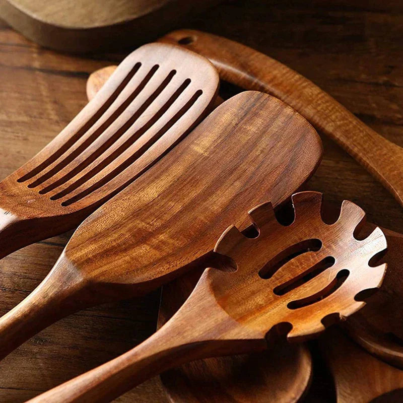 Davy | Wooden Kitchen Utensil Set - Teak Wood Cooking Tools