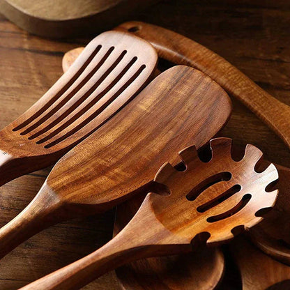 Davy | Wooden Kitchen Utensil Set - Teak Wood Cooking Tools