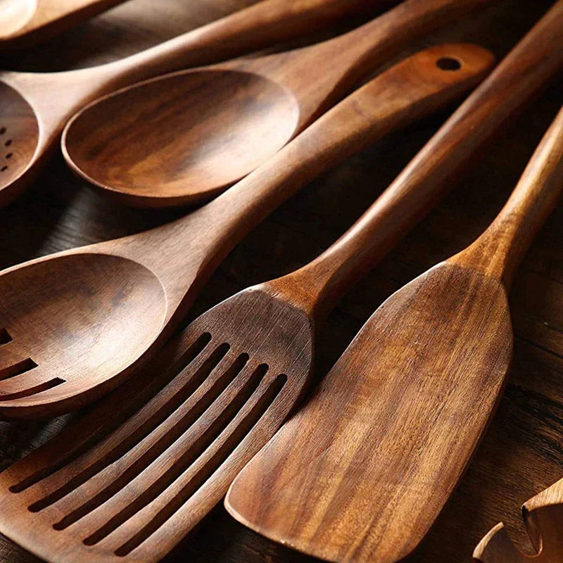 Davy | Wooden Kitchen Utensil Set - Teak Wood Cooking Tools