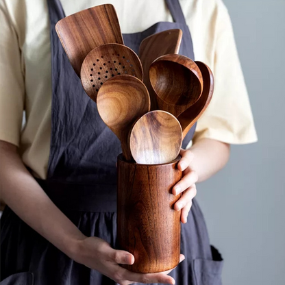 Davy | Wooden Kitchen Utensil Set - Teak Wood Cooking Tools