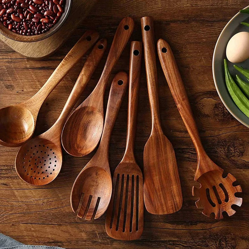 Davy | Wooden Kitchen Utensil Set - Teak Wood Cooking Tools