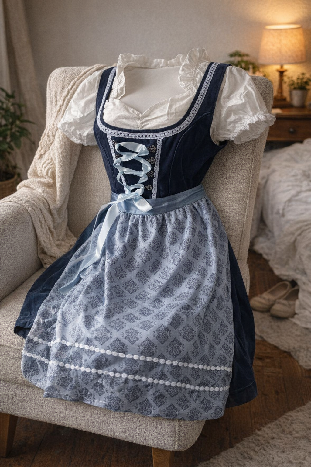 Traditional Lace-Up Midi Dress Set