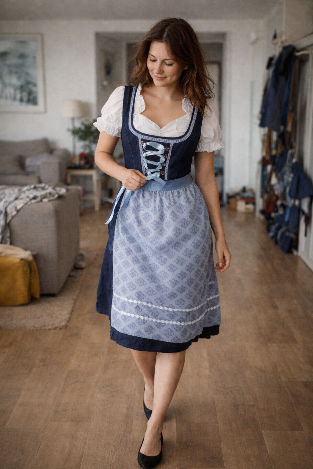 Traditional Lace-Up Midi Dress Set