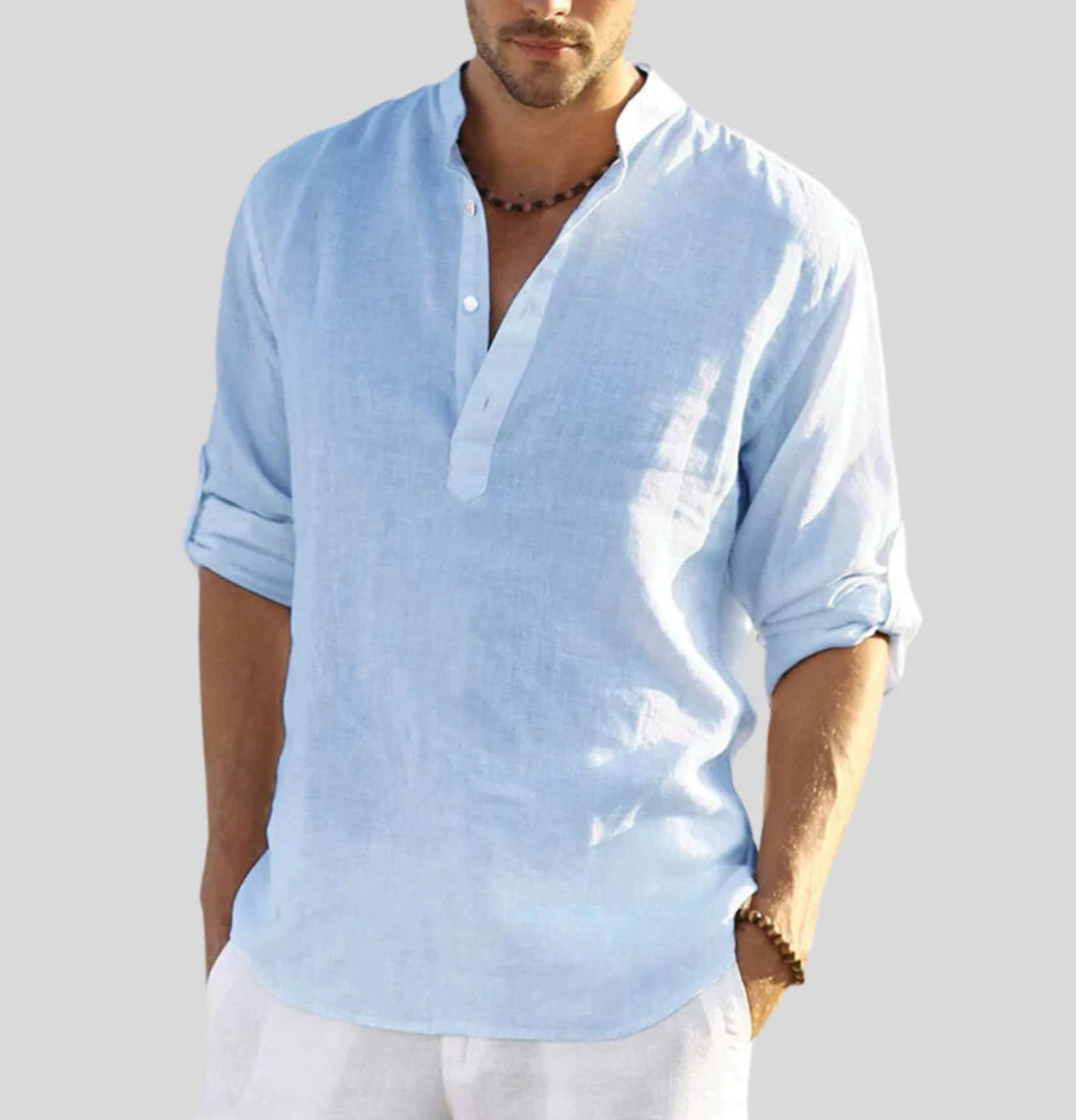 Davy | Men's Relaxed Band Collar Long Sleeve Shirt