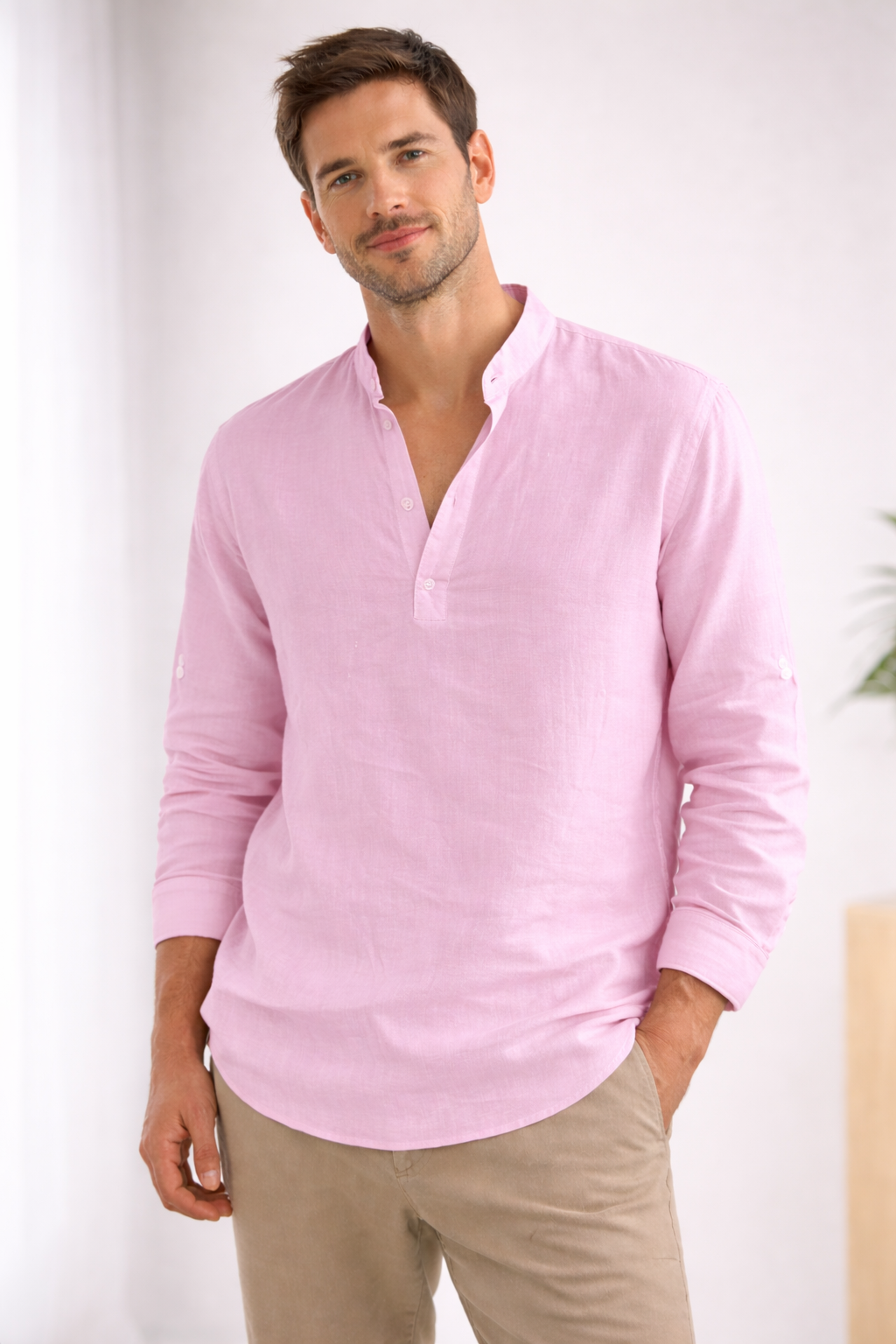 Davy | Men's Relaxed Band Collar Long Sleeve Shirt