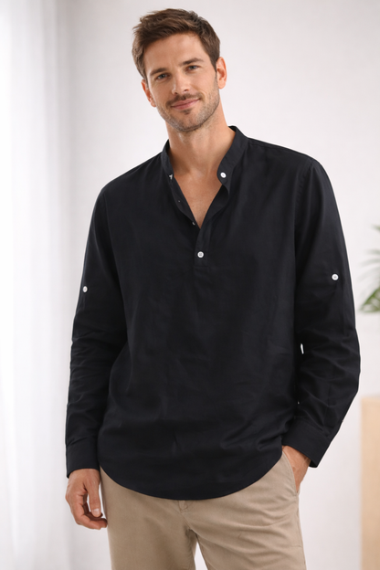 Davy | Men's Relaxed Band Collar Long Sleeve Shirt