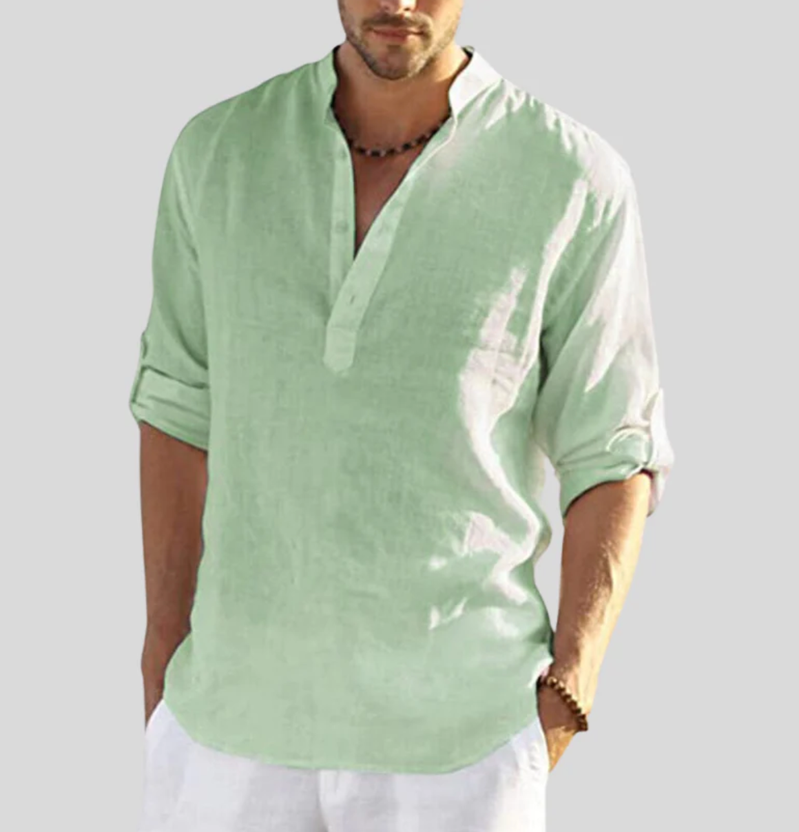 Davy | Men's Relaxed Band Collar Long Sleeve Shirt