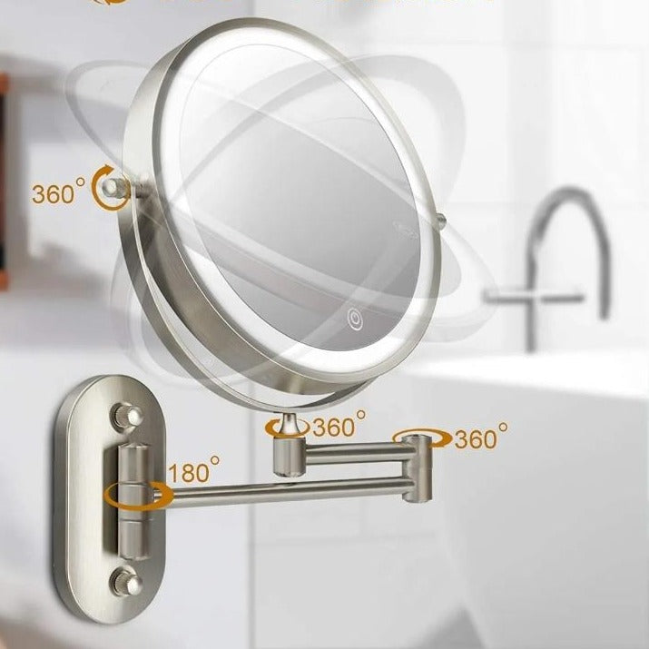 Davy | Enlarged Rechargeable LED Makeup Mirror | Adjustable Brightness, up to 10x Magnification & Portable for Perfect Makeup Application