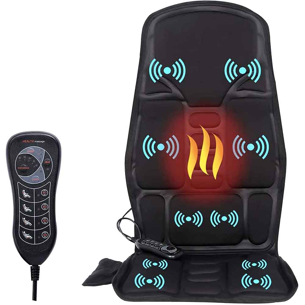 Davy | Ergonomic Massage Seat Cushion | Shiatsu & Vibration Massage for Neck, Back & Thighs | Optional Heat Function | Includes Car Adapter & Remote Control