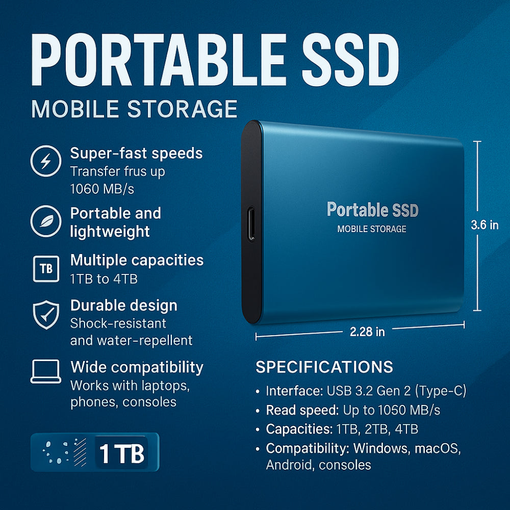 Davy | 128GB Portable Aluminum External SSD Drive