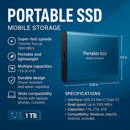 Davy | 128GB Portable Aluminum External SSD Drive