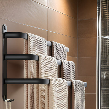 Davy | HangEase 3-Tier Towel Holder – Black Wall-Mounted Aluminum Rack Without Drilling