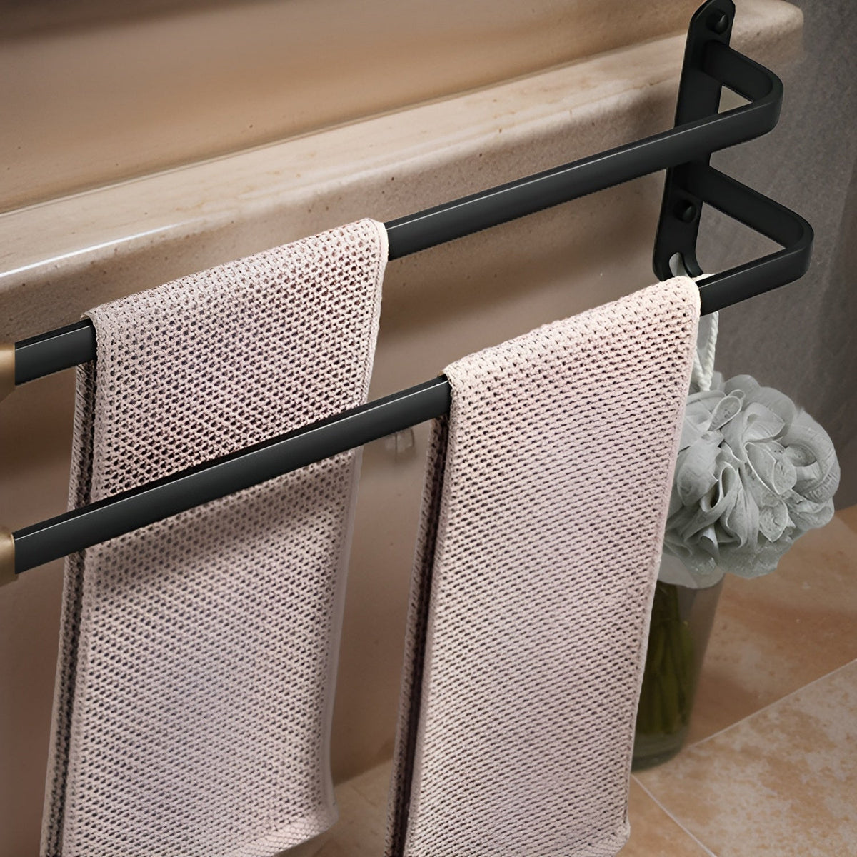 Davy | HangEase 3-Tier Towel Holder – Black Wall-Mounted Aluminum Rack Without Drilling