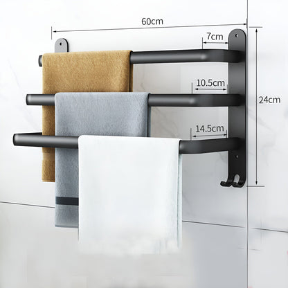 Davy | HangEase 3-Tier Towel Holder – Black Wall-Mounted Aluminum Rack Without Drilling