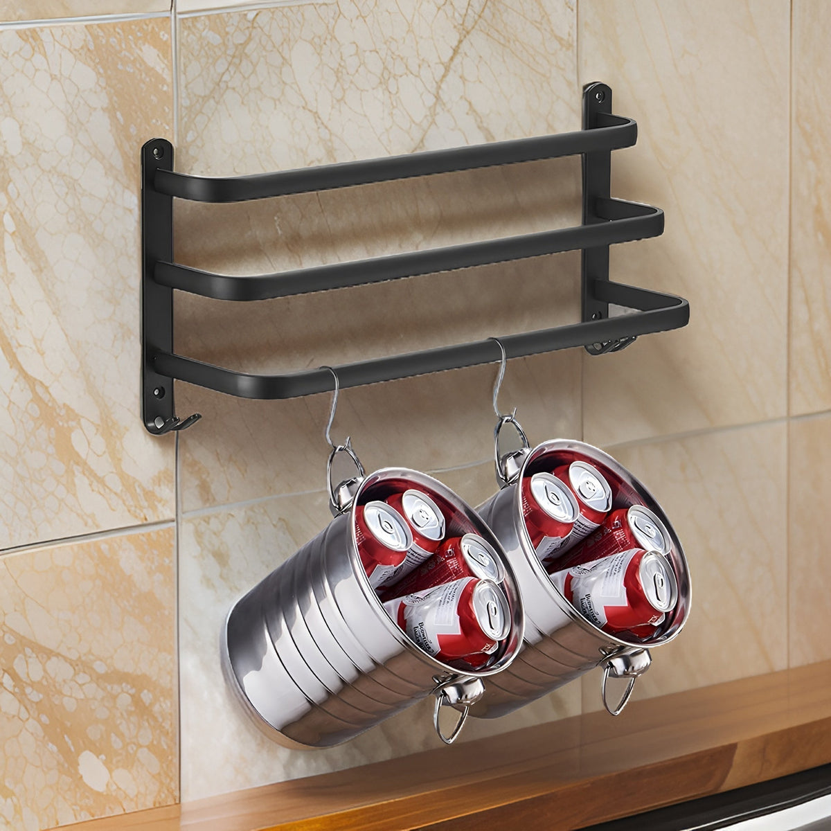 Davy | HangEase 3-Tier Towel Holder – Black Wall-Mounted Aluminum Rack Without Drilling