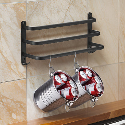 Davy | HangEase 3-Tier Towel Holder – Black Wall-Mounted Aluminum Rack Without Drilling