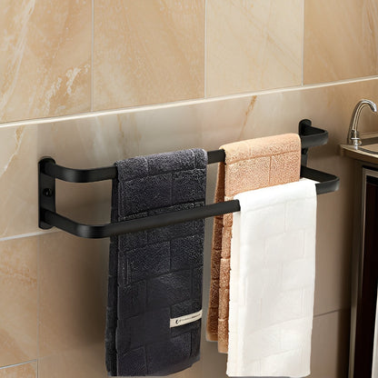 Davy | HangEase 3-Tier Towel Holder – Black Wall-Mounted Aluminum Rack Without Drilling