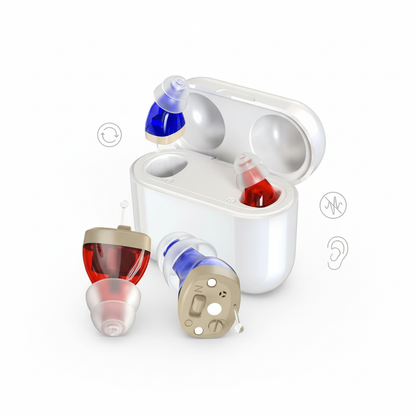 Davy | HearPro ITC Hearing Aids | Rechargeable | Noise Cancelling | Discreet In-Ear | 20hr Use | Charging Case