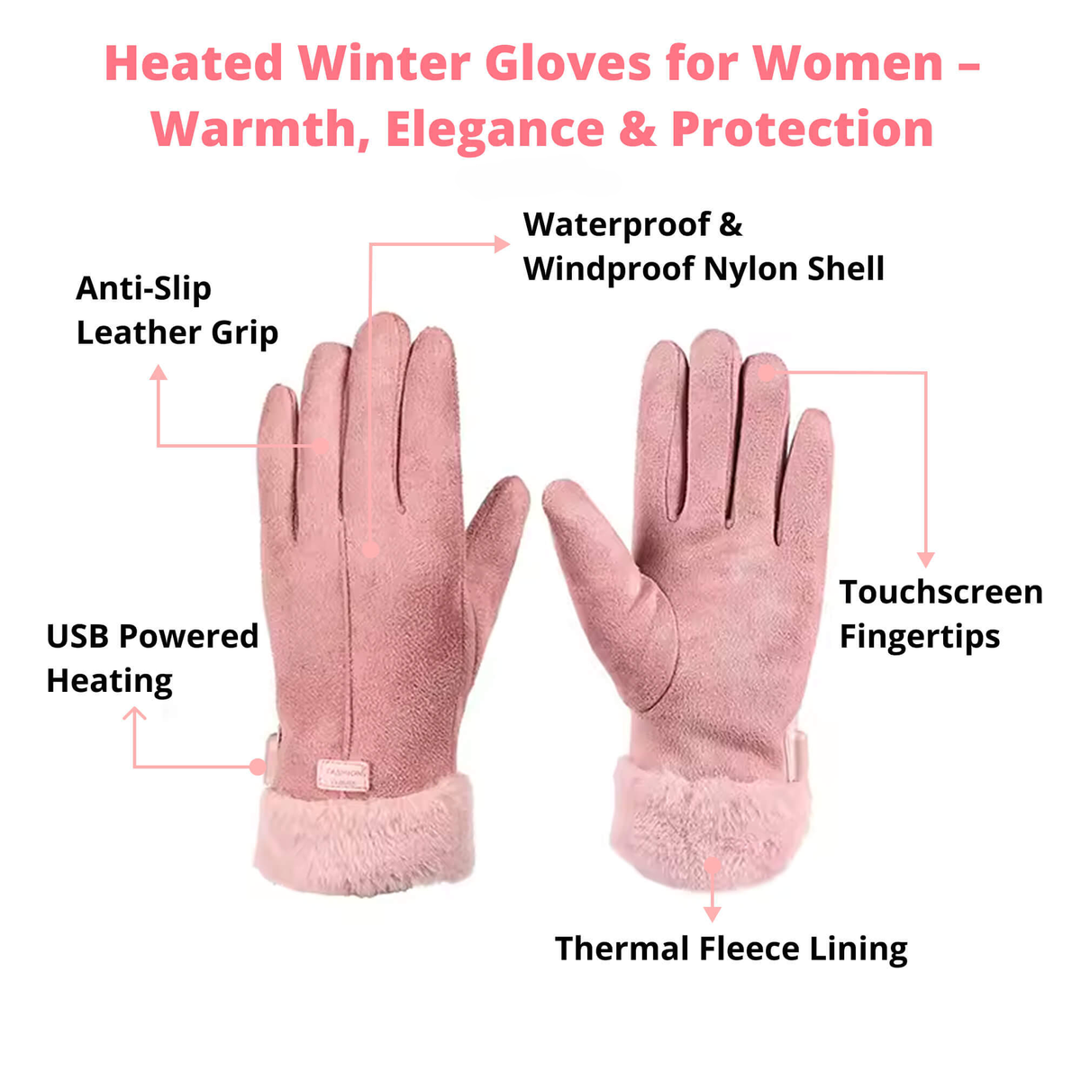 Davy | Heated Gloves for Women UK – Ladies Thermal Waterproof Winter Gloves with Touch Screen & USB Rechargeable Warm Design