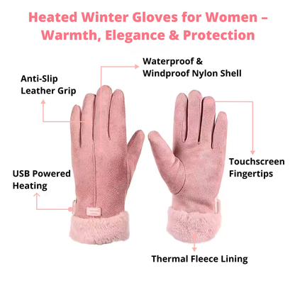 Davy | Heated Gloves for Women UK – Ladies Thermal Waterproof Winter Gloves with Touch Screen & USB Rechargeable Warm Design