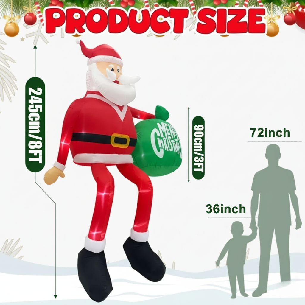 Davy | Inflatable LED Climbing Santa Claus | 2.4 m Tall | Outdoor