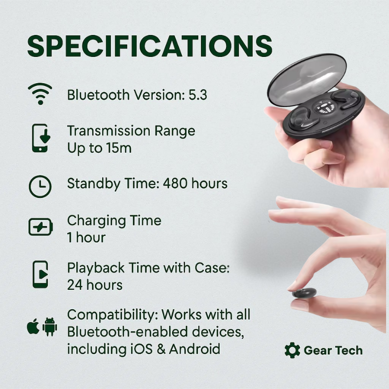 Davy | Invisible Wireless Sleep Headphones | IPX5 Waterproof, Bluetooth 5.3 for Comfortable Sleep and Relaxation