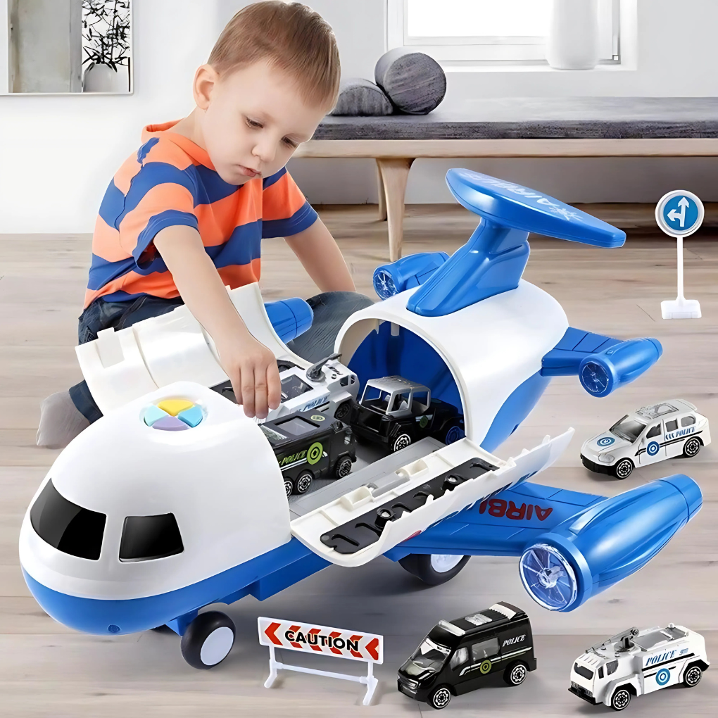 Davy | Kids Deformable Airplane Storage Playset with Cars