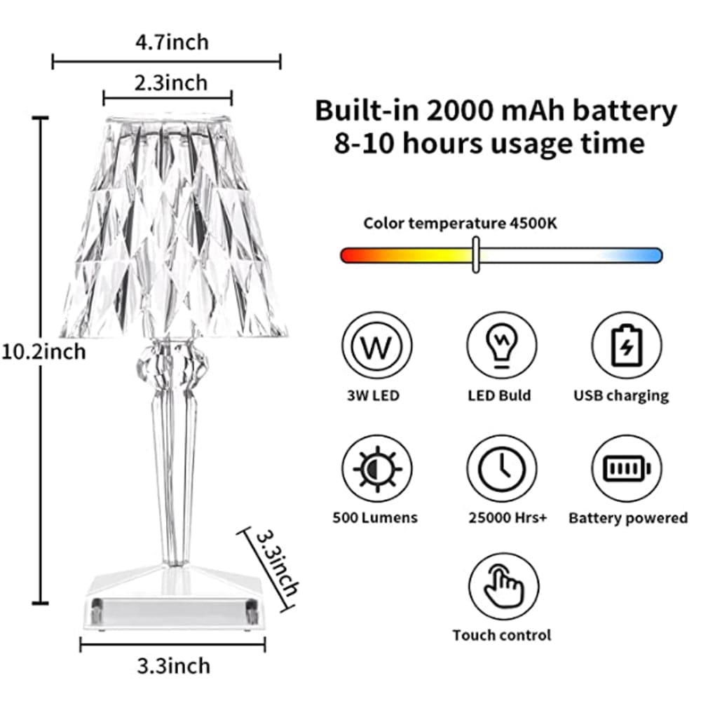 Davy | Crystal Touch Table Lamp | Rechargeable LED Accent Light