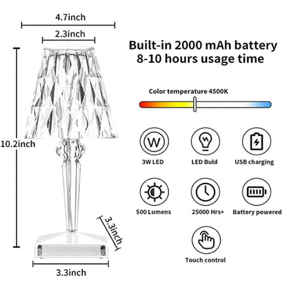 Davy | Crystal Touch Table Lamp | Rechargeable LED Accent Light