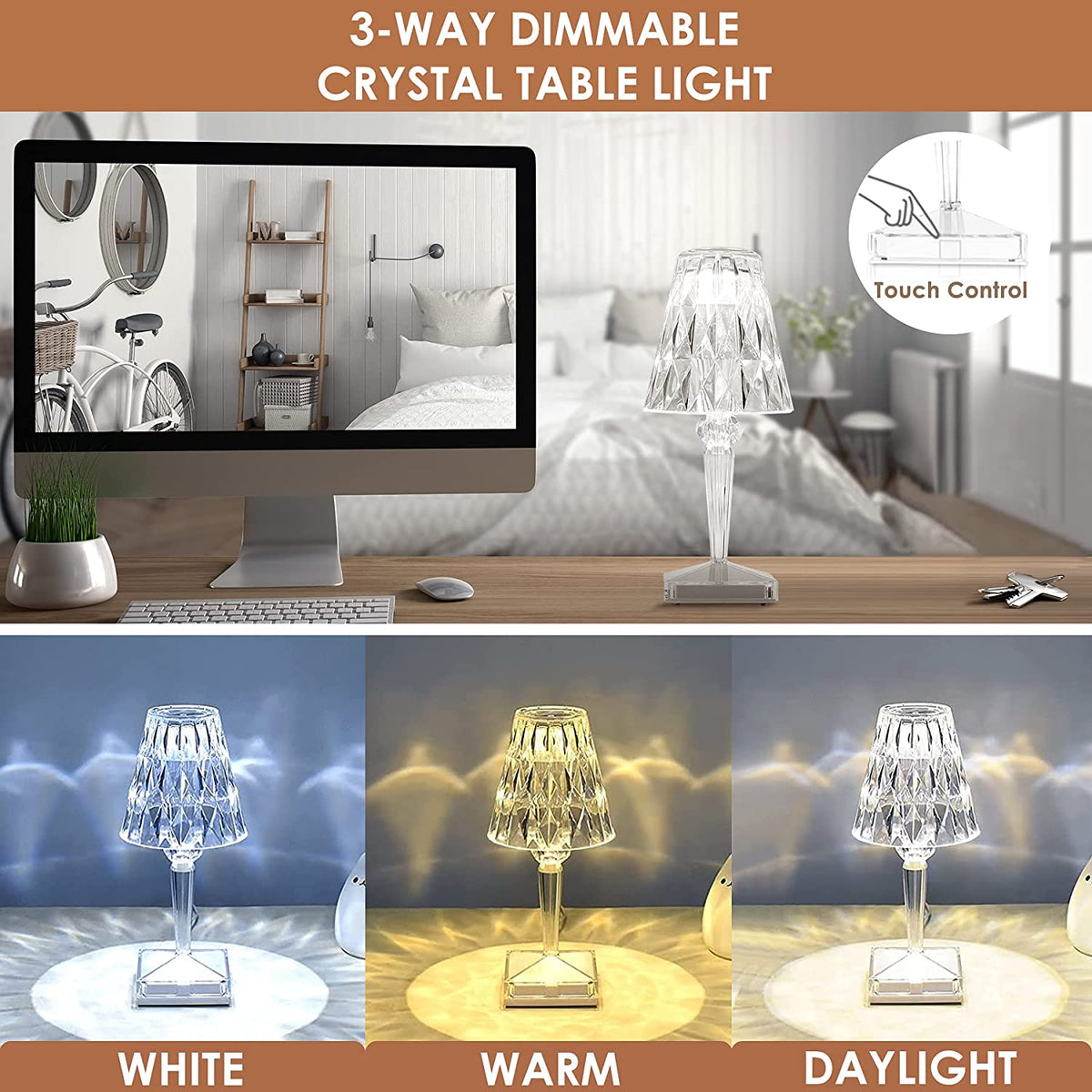 Davy | Crystal Touch Table Lamp | Rechargeable LED Accent Light