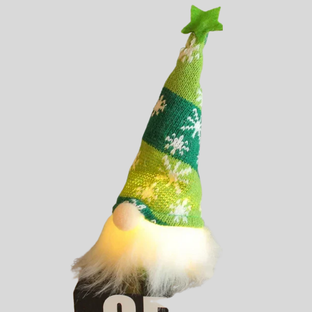 Davy | LED Gnome Ornament with Knitted Snowflake Hat