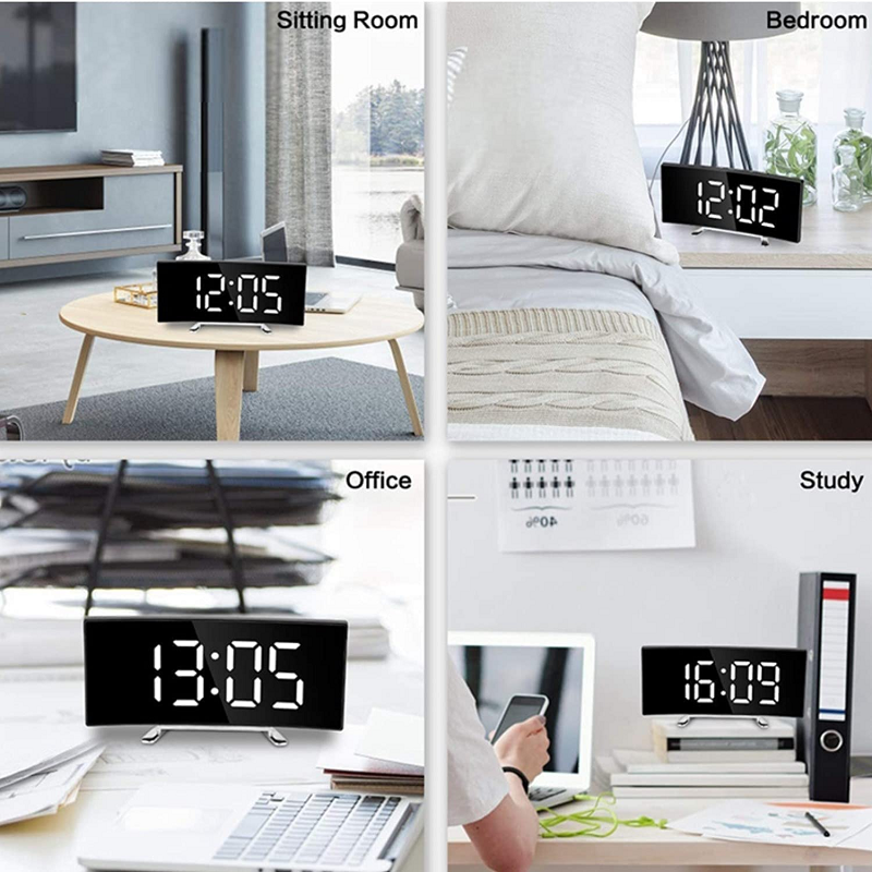 Davy | LED Lighting Large Digital Display | Curved LED Digital Alarm Clock - Amedea
