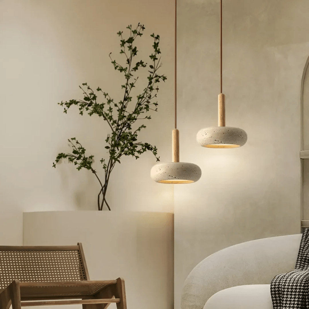 Davy | Wood & Stone Retro Pendant Light for Cozy Ambiance