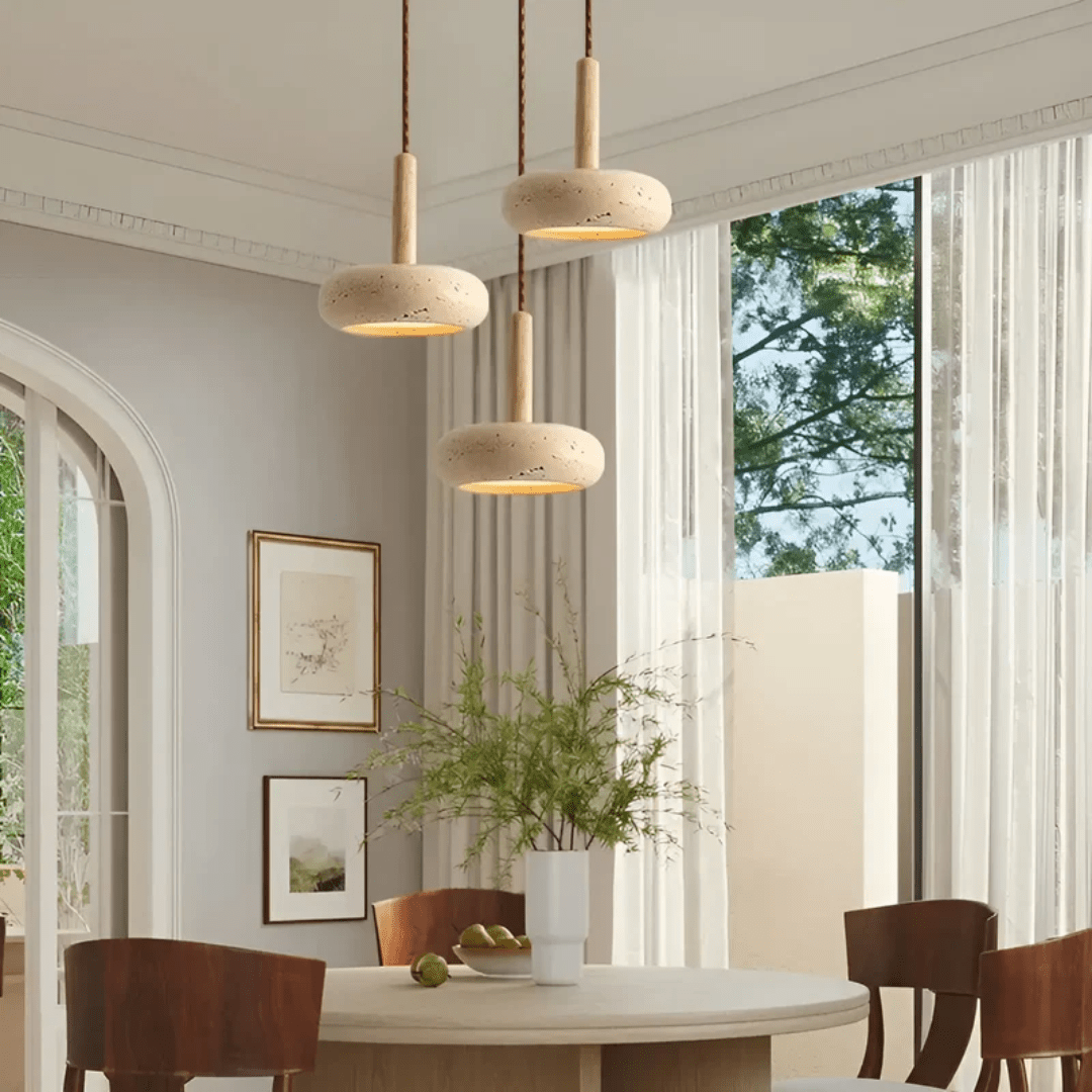 Davy | Wood & Stone Retro Pendant Light for Cozy Ambiance