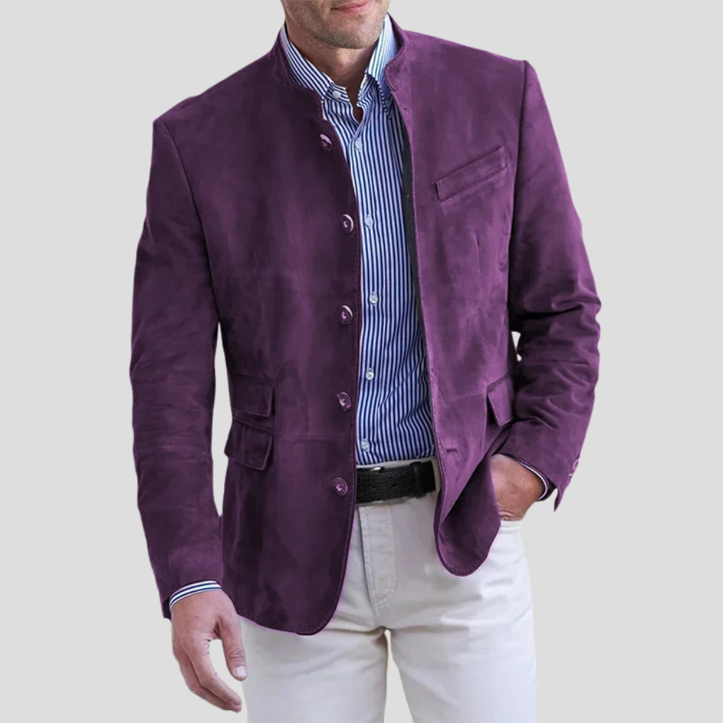 Davy | Men's Band Collar Jacket with Button Accents