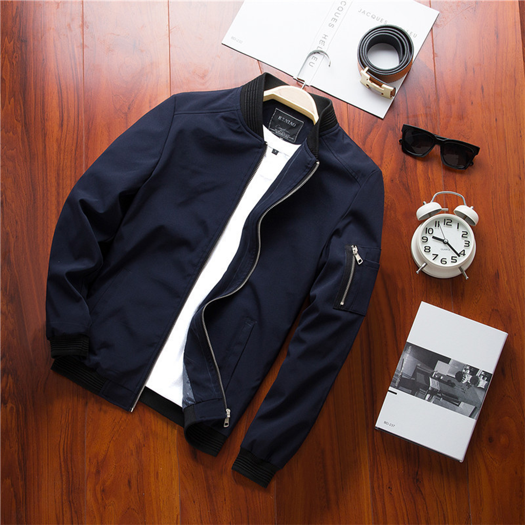 Men's Versatile Bomber Jacket with Zipper Pocket