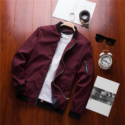 Men's Versatile Bomber Jacket with Zipper Pocket