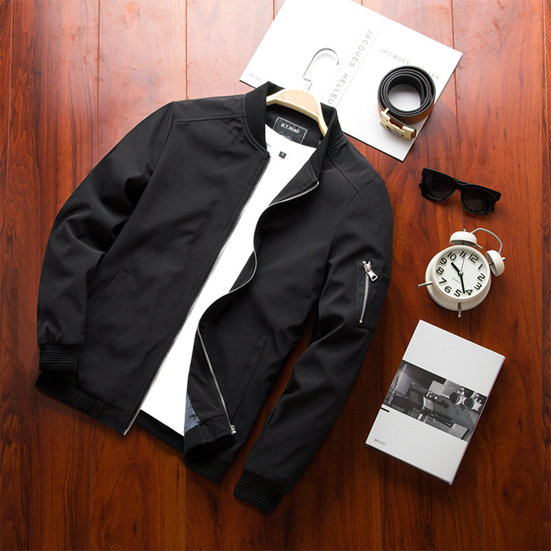 Men's Versatile Bomber Jacket with Zipper Pocket