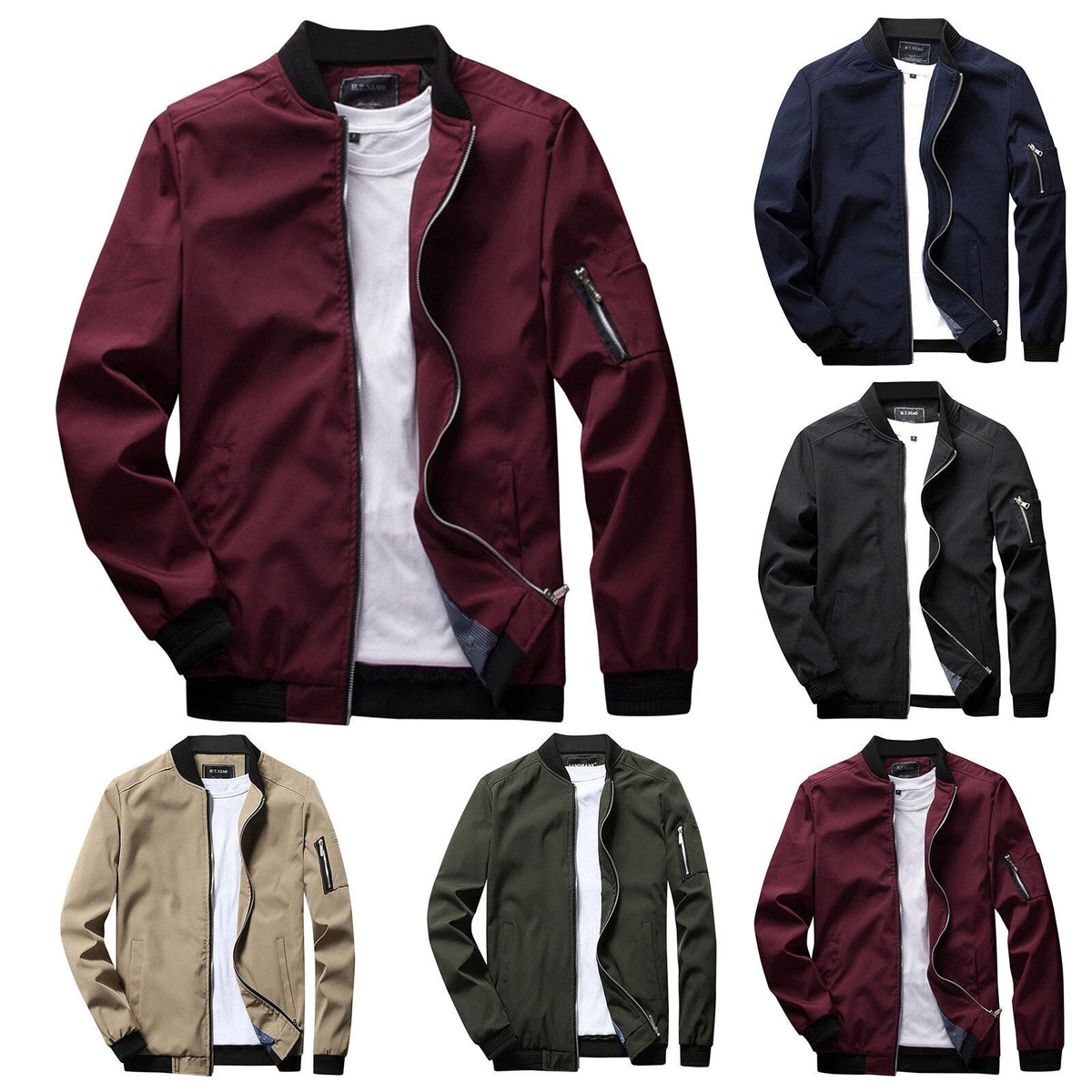 Men's Versatile Bomber Jacket with Zipper Pocket