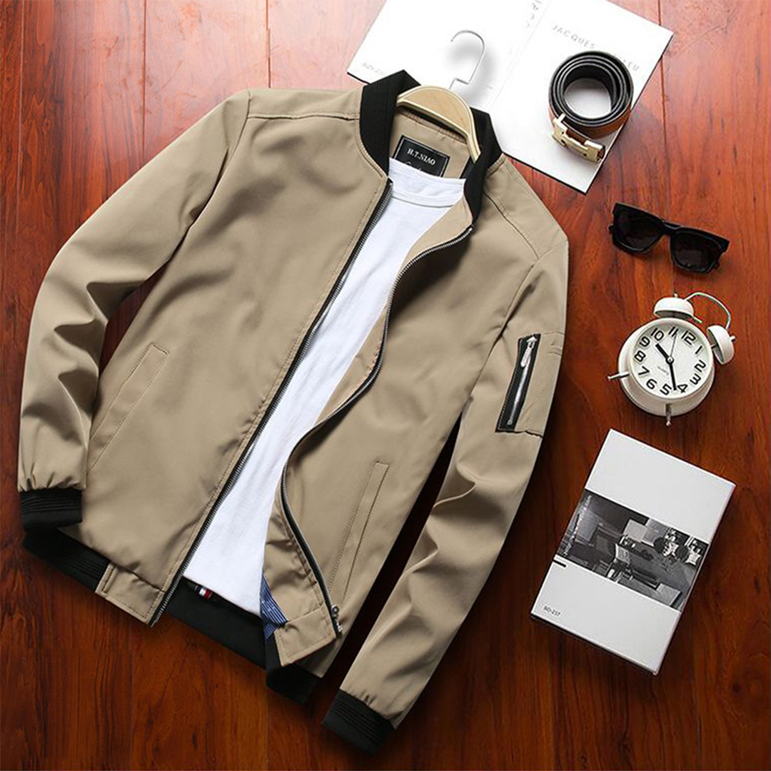 Men's Versatile Bomber Jacket with Zipper Pocket