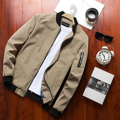 Men's Versatile Bomber Jacket with Zipper Pocket