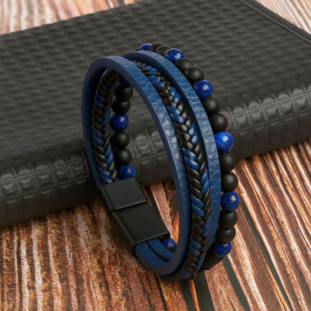 Davy | Men's Braided Leather Beaded Bracelet