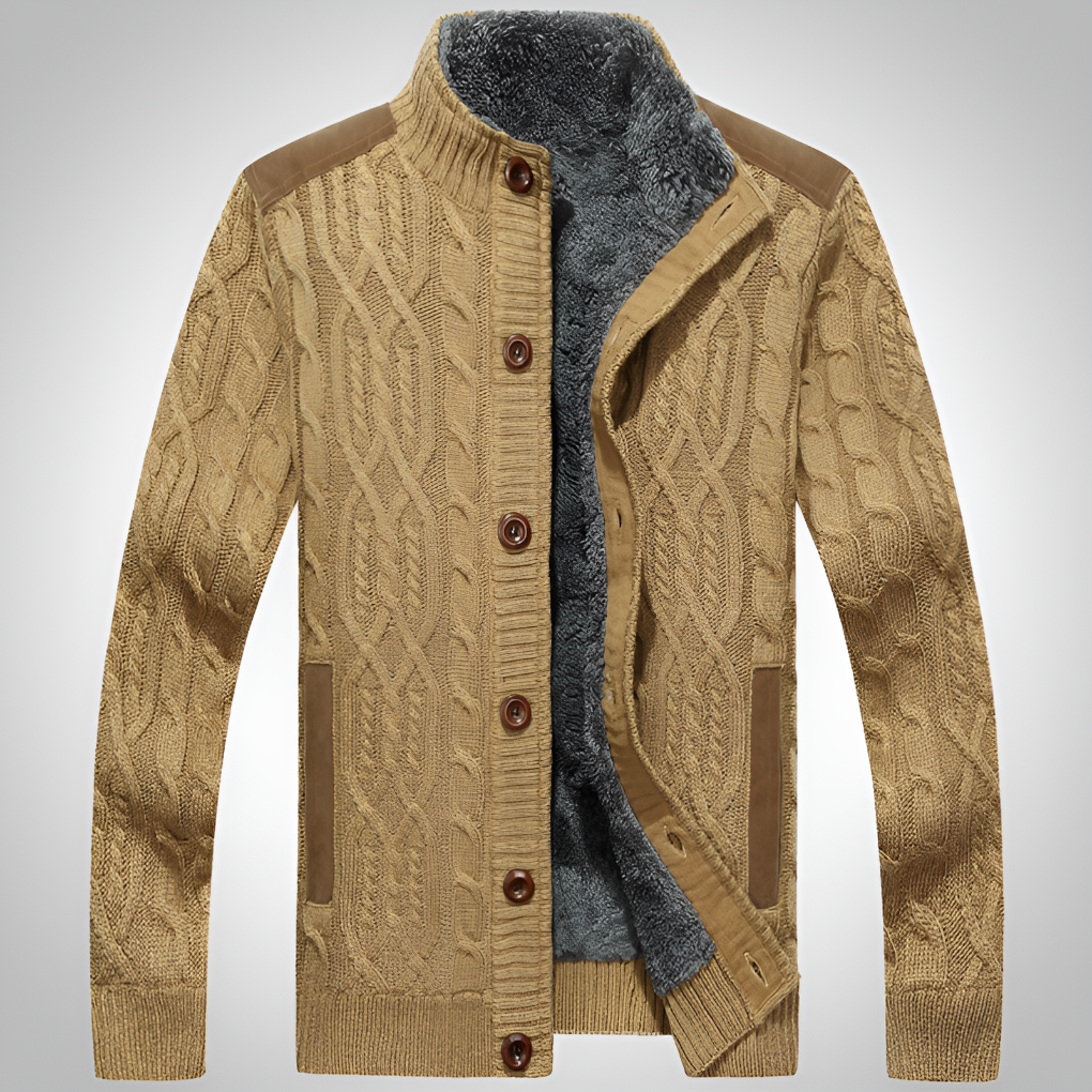 Men's Cozy Lined Cable Knit Cardigan