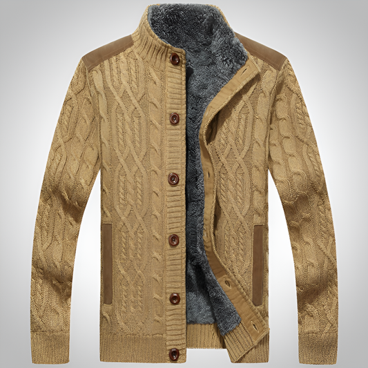 Men's Cozy Lined Cable Knit Cardigan