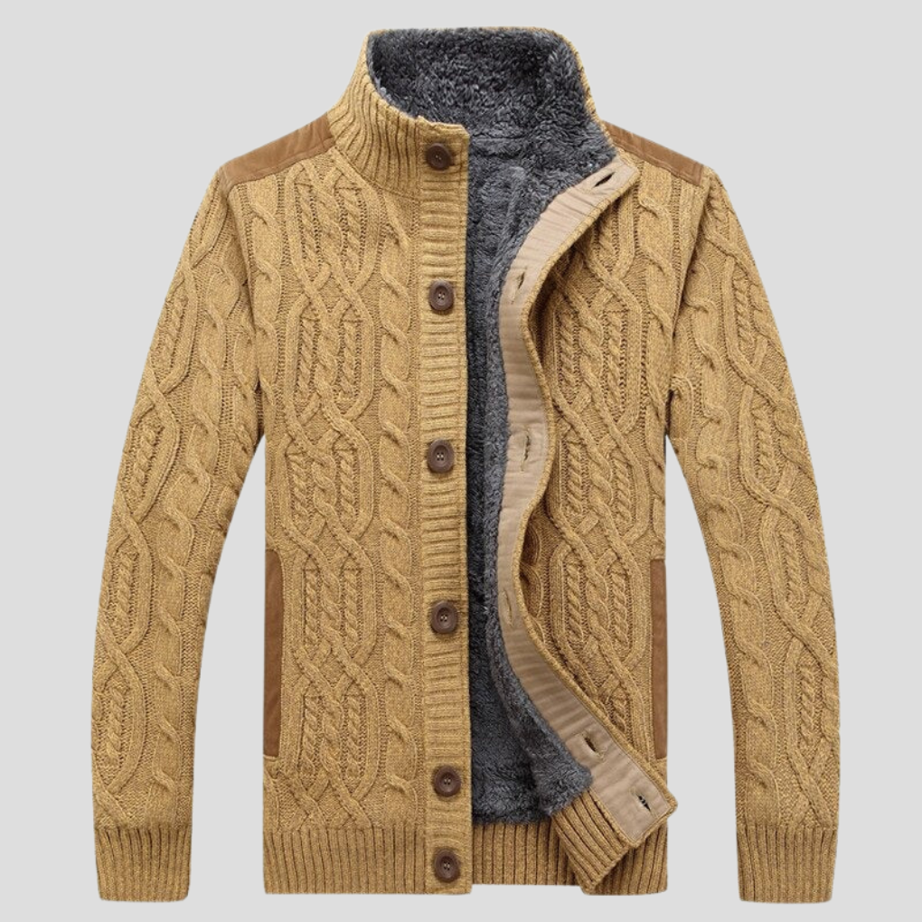 Men's Warm Lined Cable Knit Cardigan