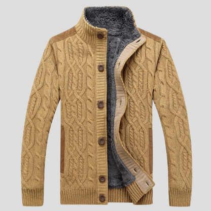 Men's Warm Lined Cable Knit Cardigan
