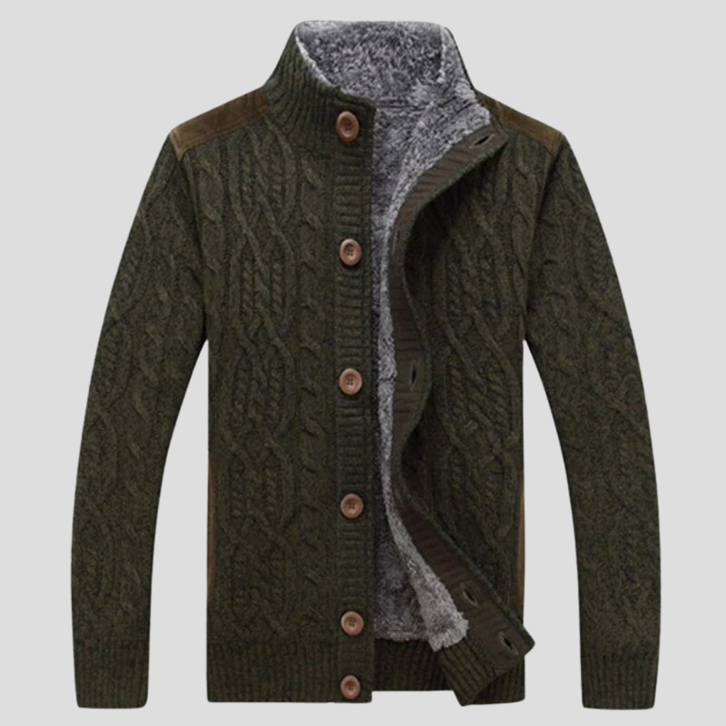 Men's Warm Lined Cable Knit Cardigan