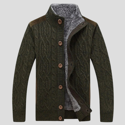 Men's Warm Lined Cable Knit Cardigan